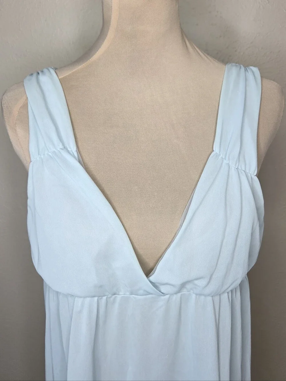 Vintage 70s Powder Baby Blue Nylon Hostess Gown Empire Waist Maxi Slip Dress Med - Picture 2 of 8
